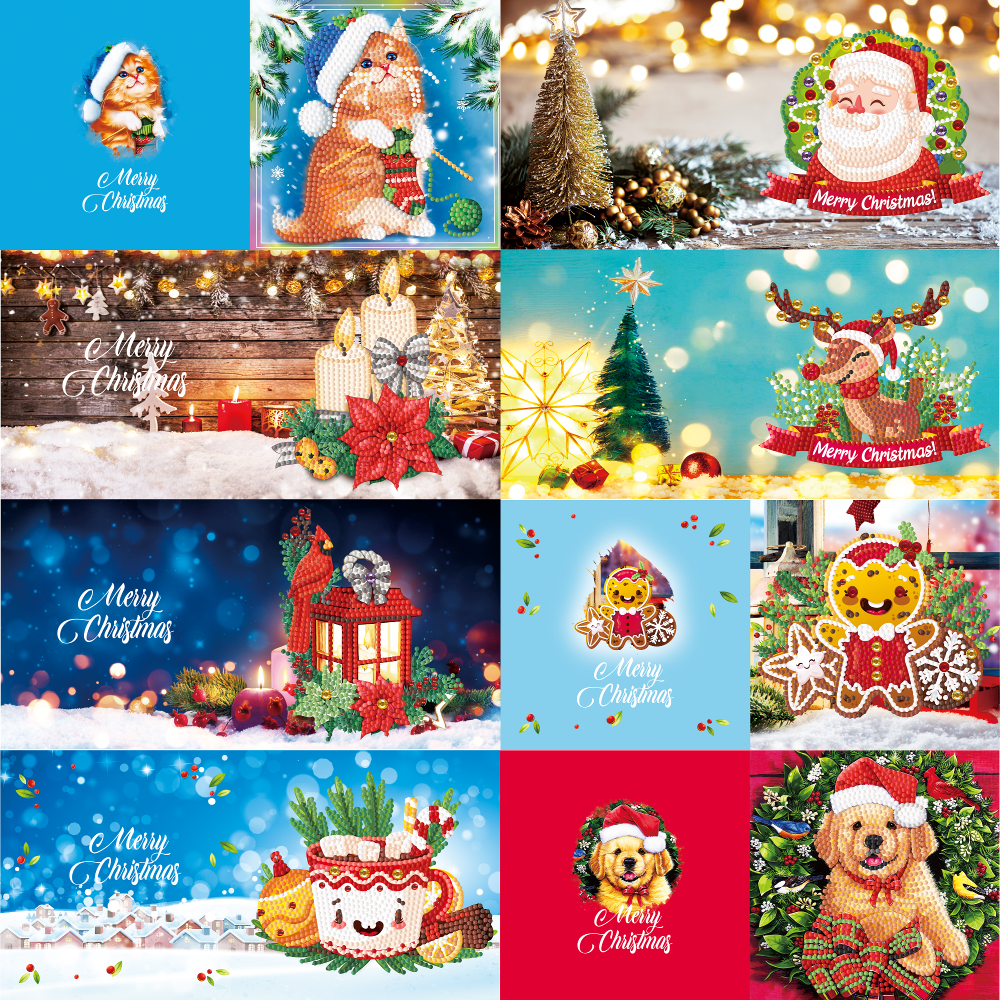 Diamond painting kerstkaarten - set van 12 - inclusief enveloppen