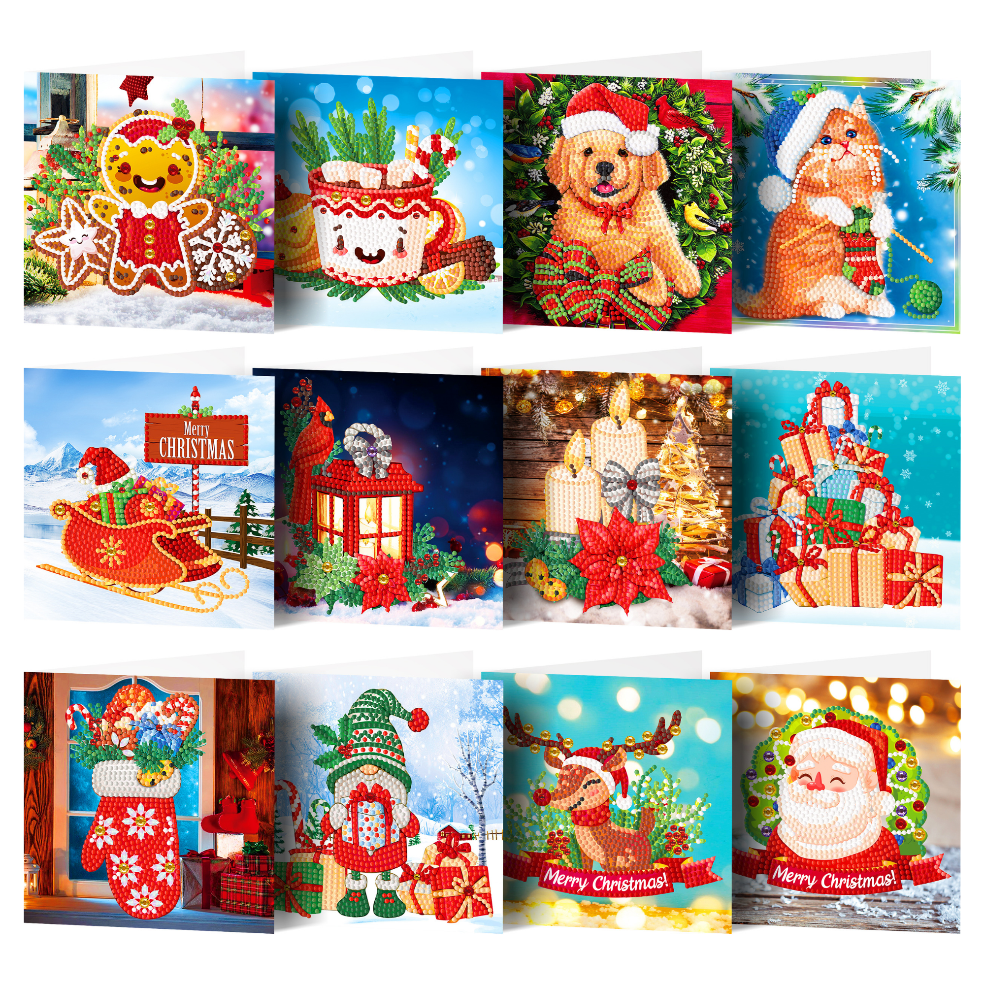 Diamond painting kerstkaarten - set van 12 - inclusief enveloppen