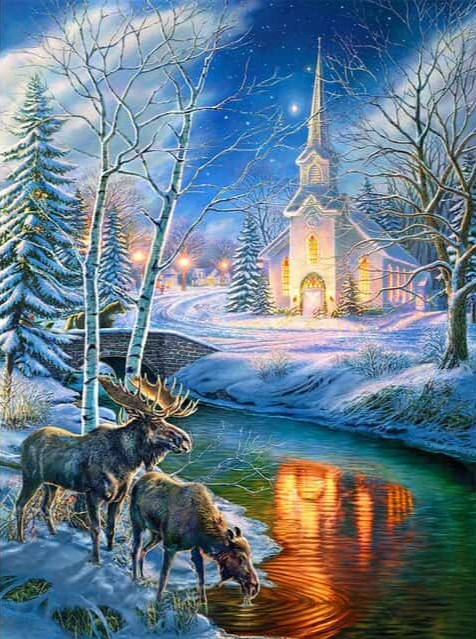 Diamond Painting Kerstkerk en herten - SEOS Shop ®