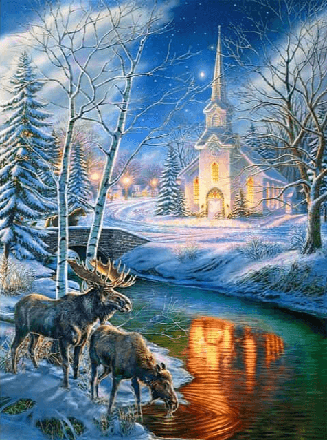 Diamond Painting Kerstkerk en herten - SEOS Shop ®