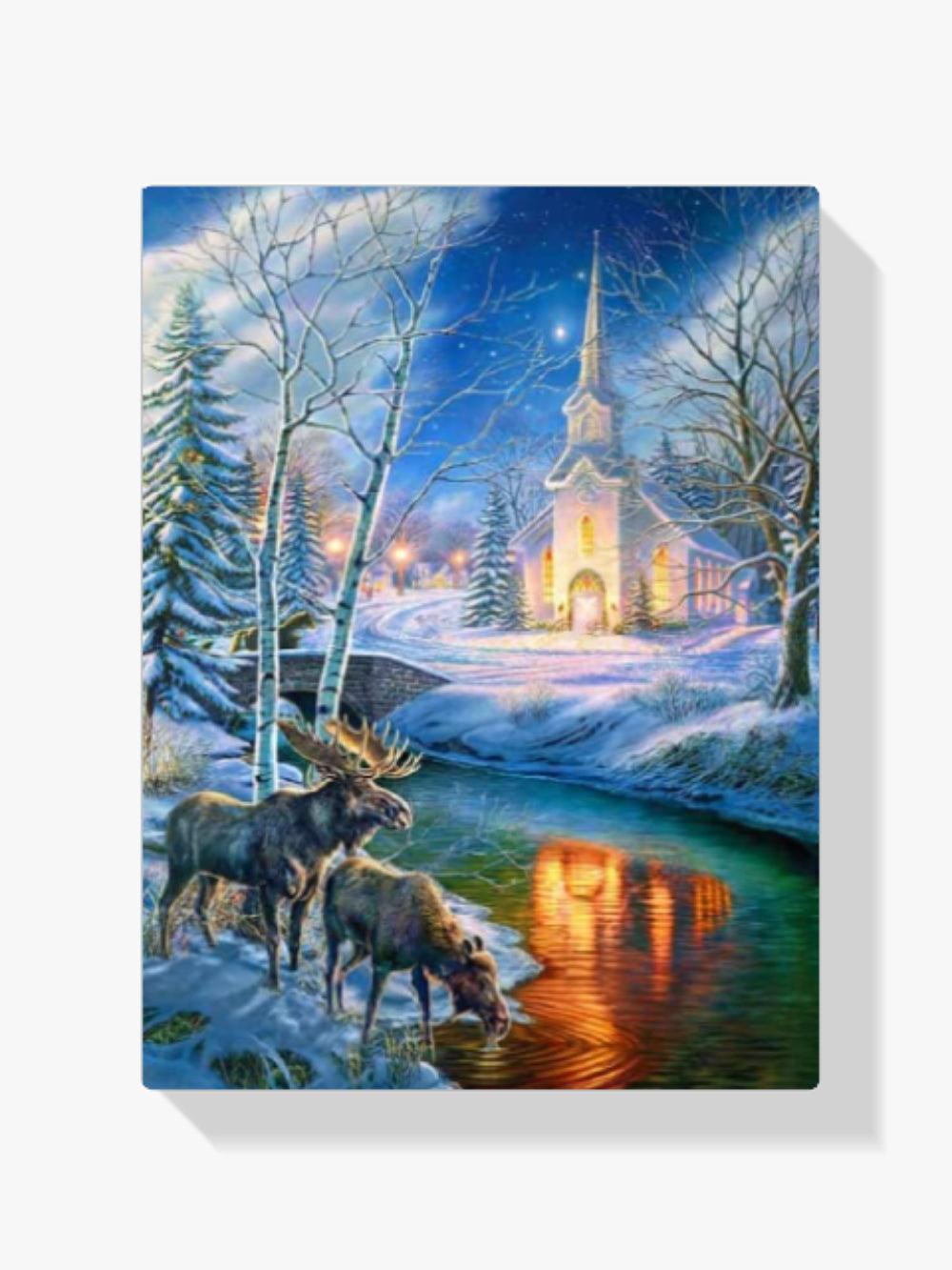 Diamond Painting Kerstkerk en herten - SEOS Shop ®