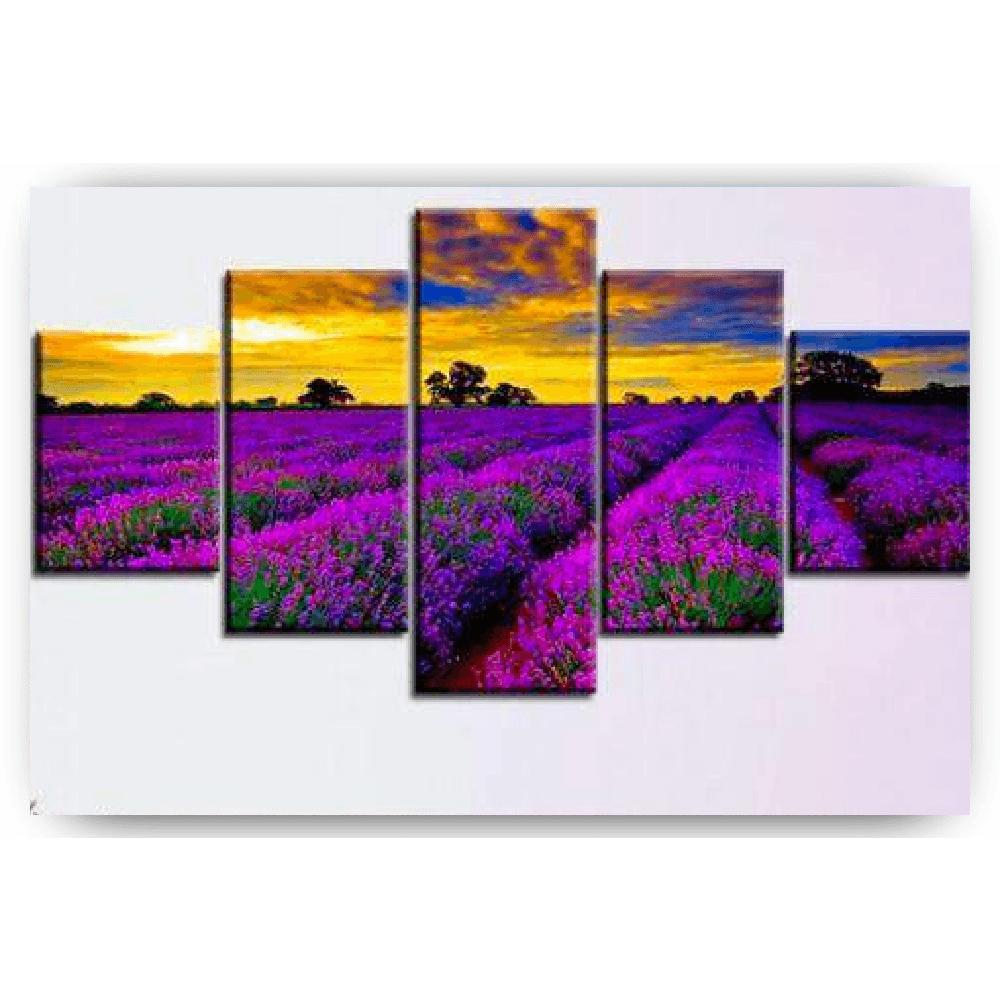 Diamond Painting Paarse bloemen in een veld 5 luik - SEOS Shop ®