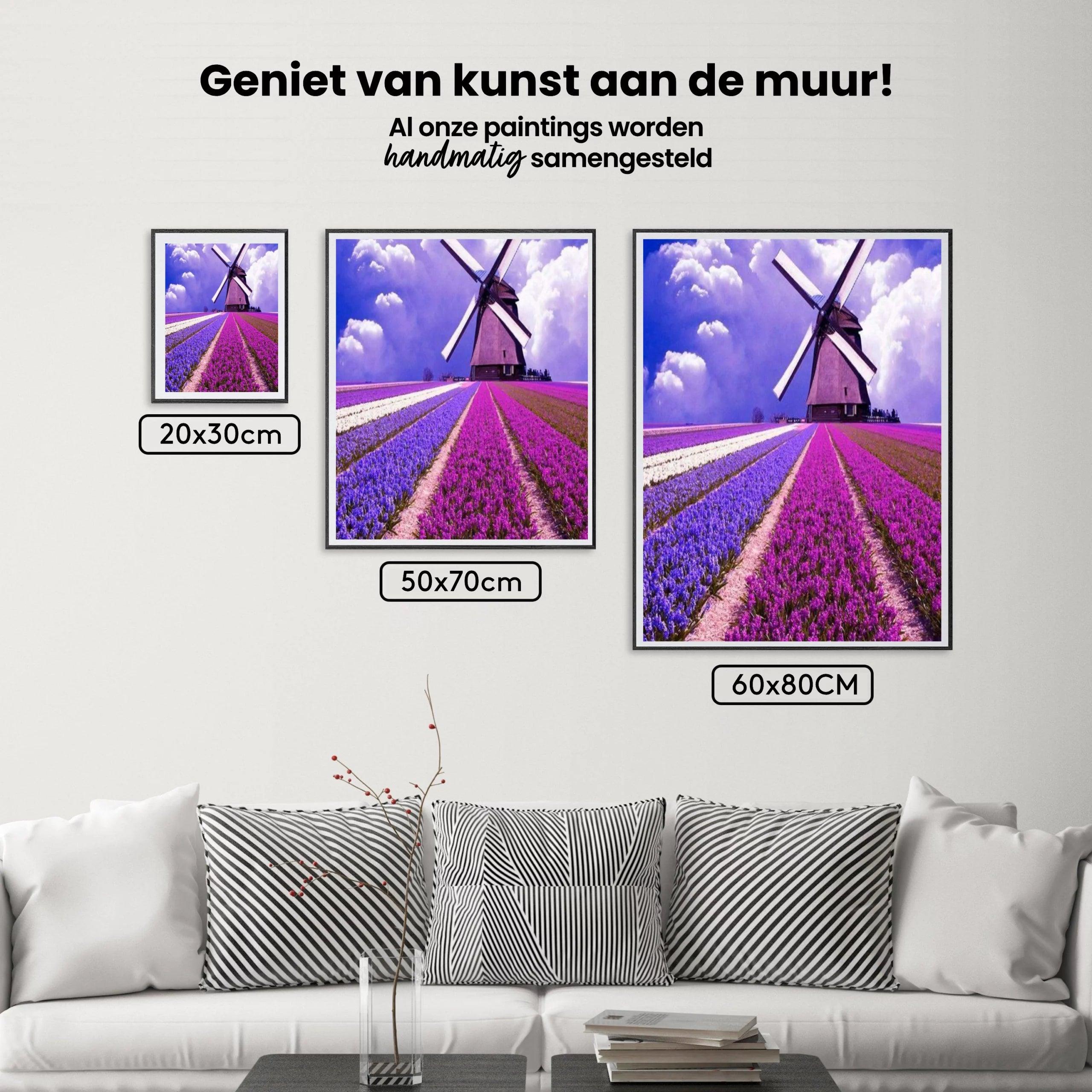 Diamond Painting Paarse tulpen met molen - SEOS Shop ®