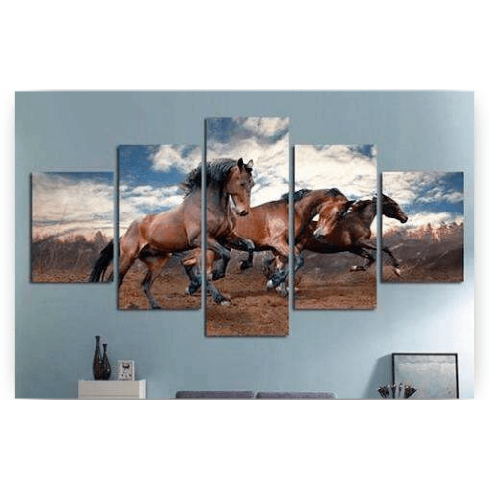 Diamond Painting Rennende paarden 5 luik - SEOS Shop ®