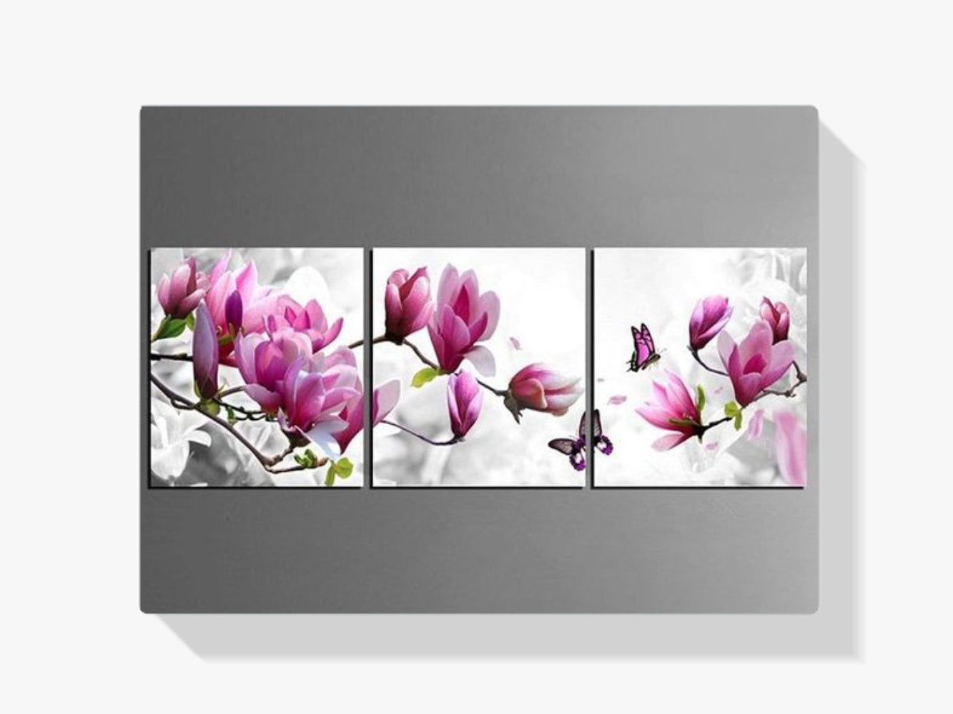 Diamond Painting Roze bloemen met vlinder 3 luik - SEOS Shop ®