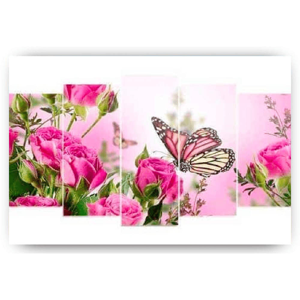 Diamond Painting Vlinder met roze bloemen 5 luik - SEOS Shop ®