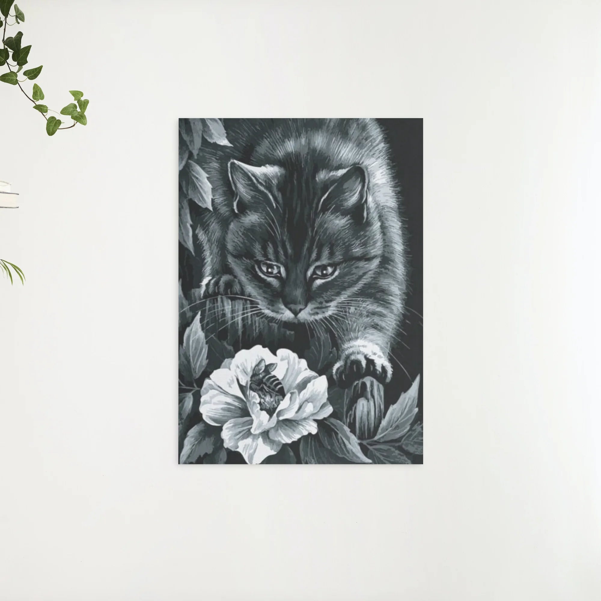 Diamond Painting Zwarte kat met bloem en bij - SEOS Shop ®