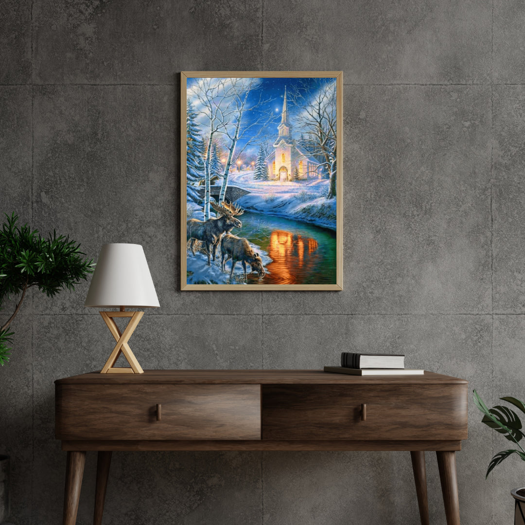 Diamond Painting Kerstkerk en herten - SEOS Shop ®