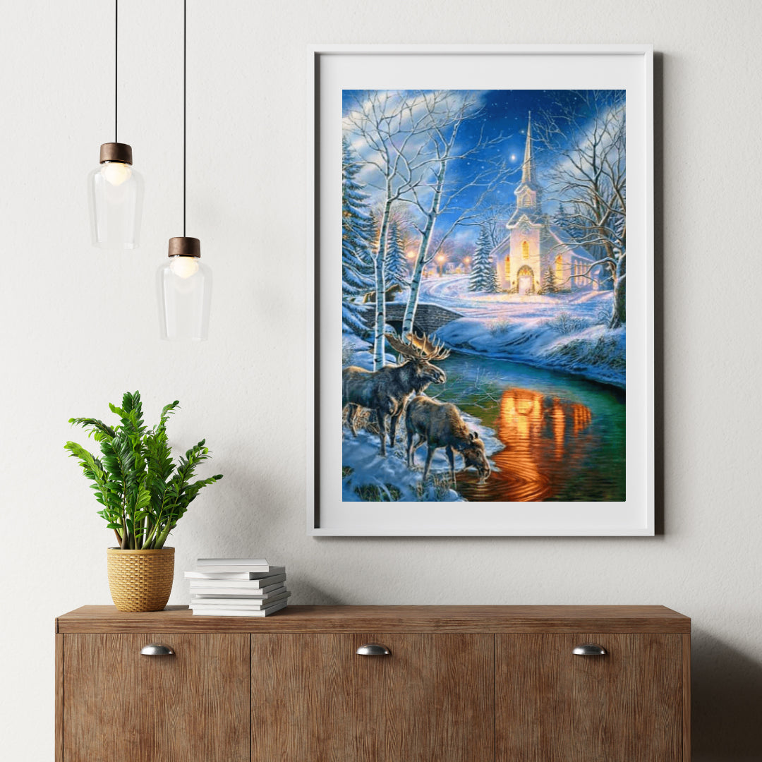 Diamond Painting Kerstkerk en herten - SEOS Shop ®