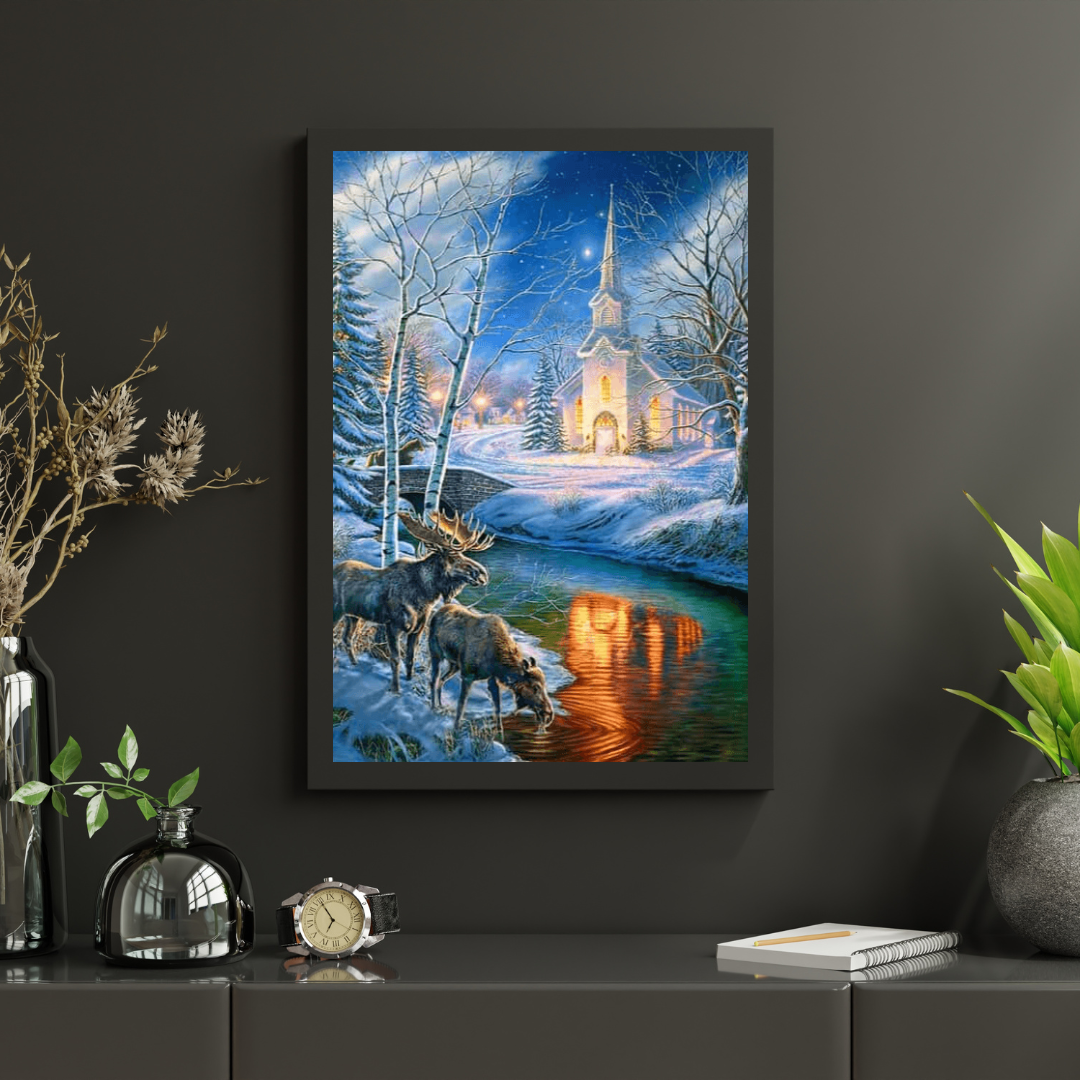 Diamond Painting Kerstkerk en herten - SEOS Shop ®