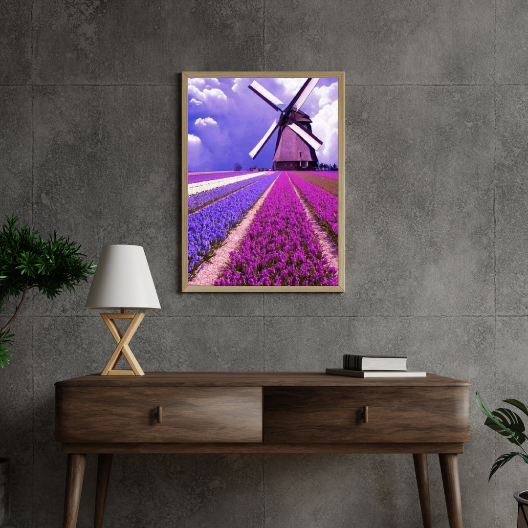 Diamond Painting Paarse tulpen met molen - SEOS Shop ®