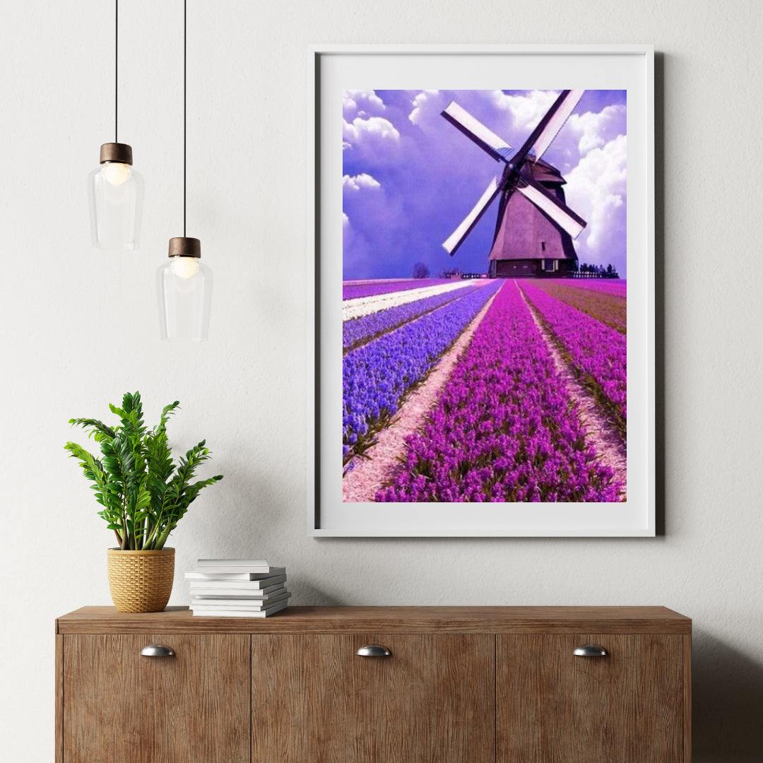 Diamond Painting Paarse tulpen met molen - SEOS Shop ®