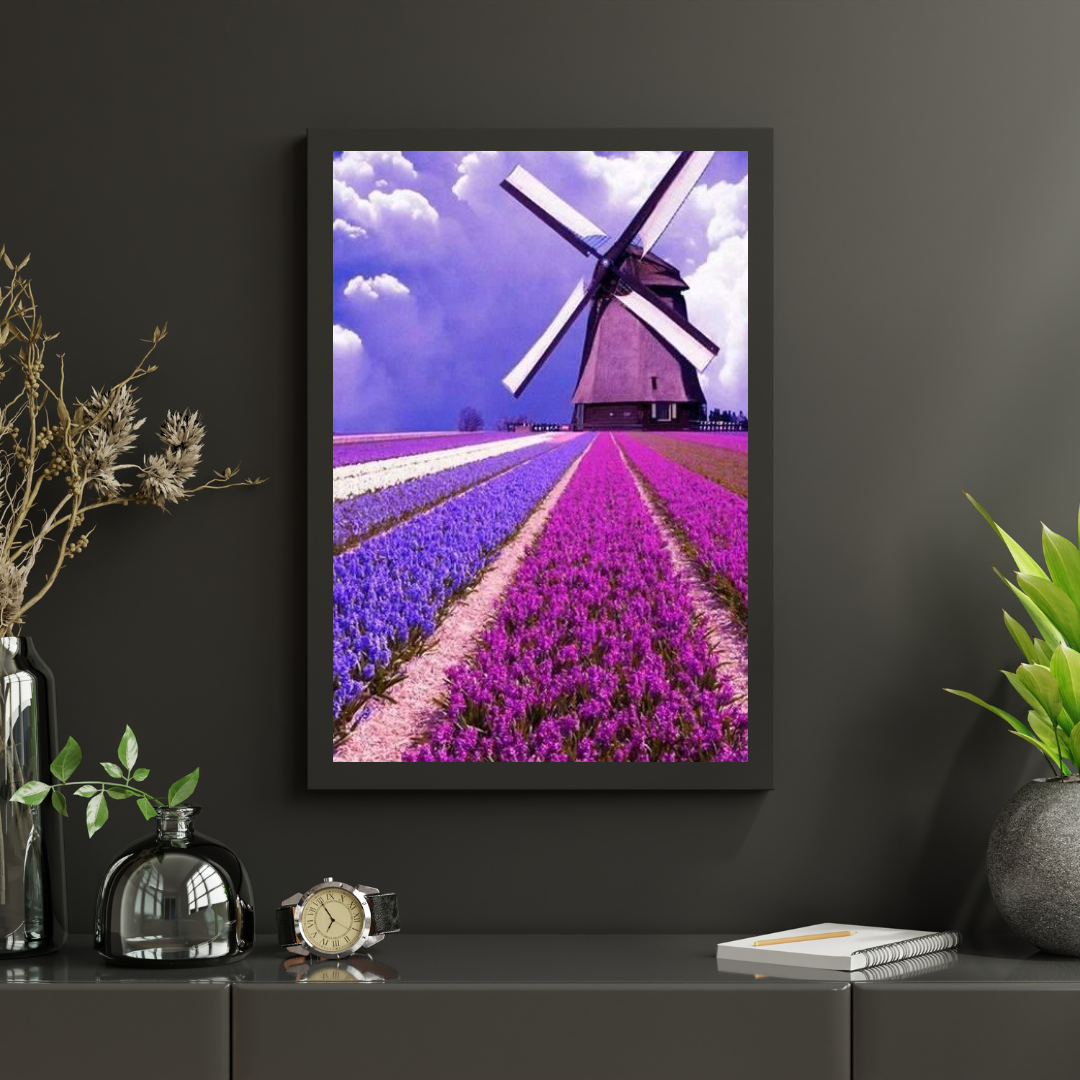 Diamond Painting Paarse tulpen met molen - SEOS Shop ®