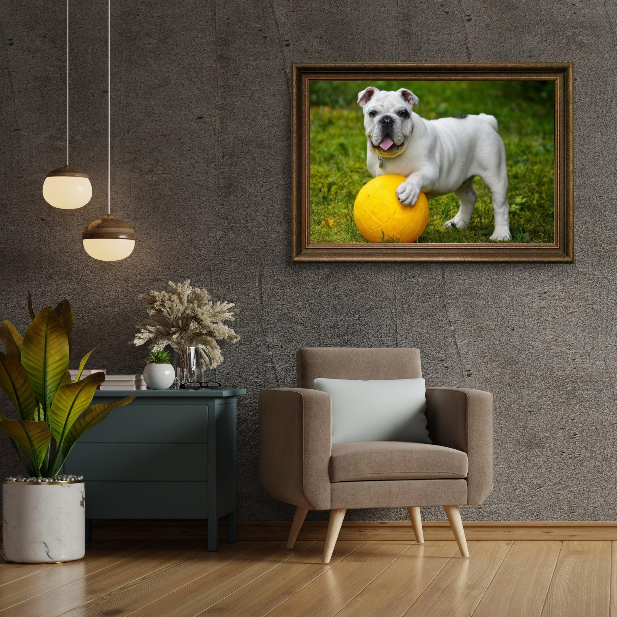 Diamond Painting Witte bulldog met bal - SEOS Shop ®