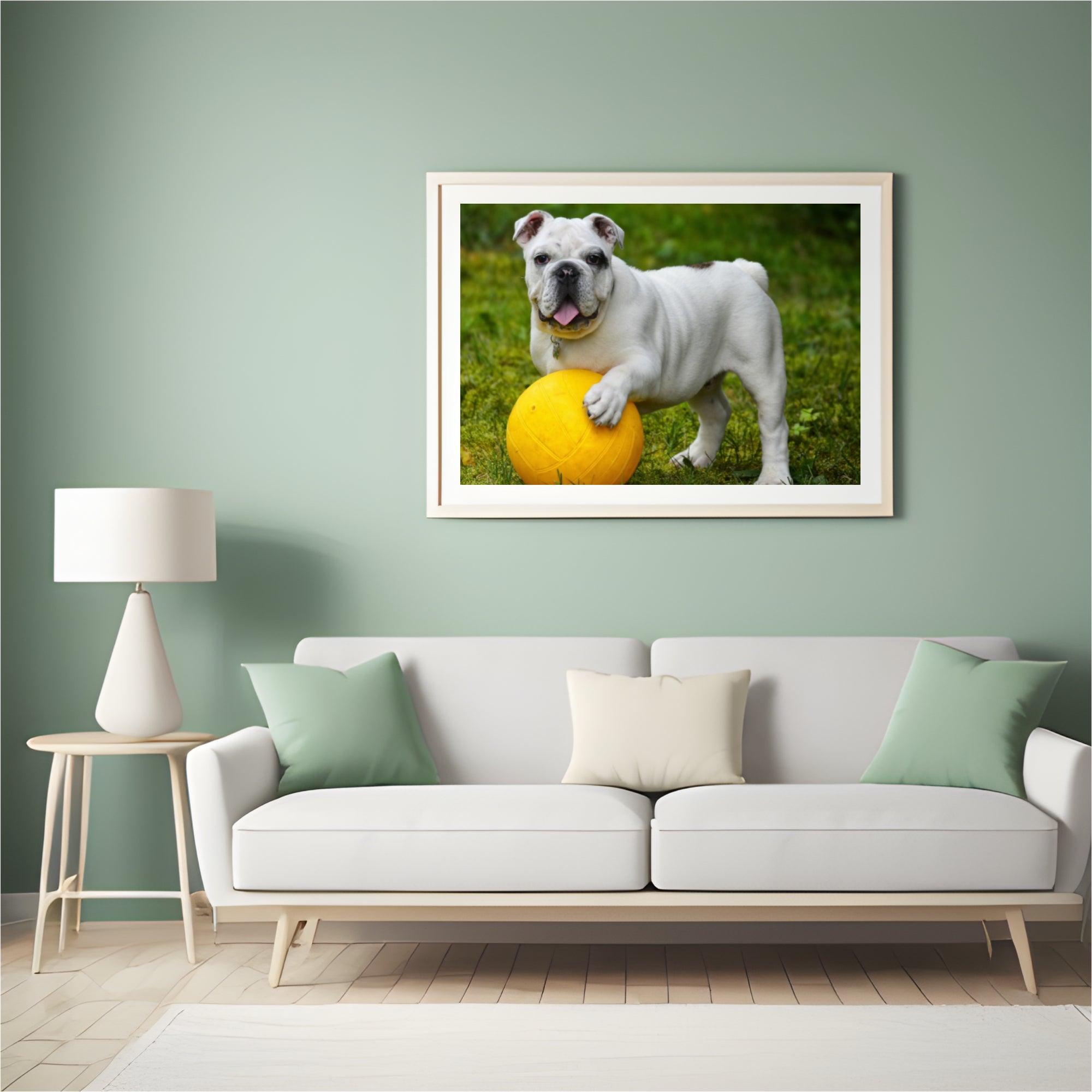 Diamond Painting Witte bulldog met bal - SEOS Shop ®