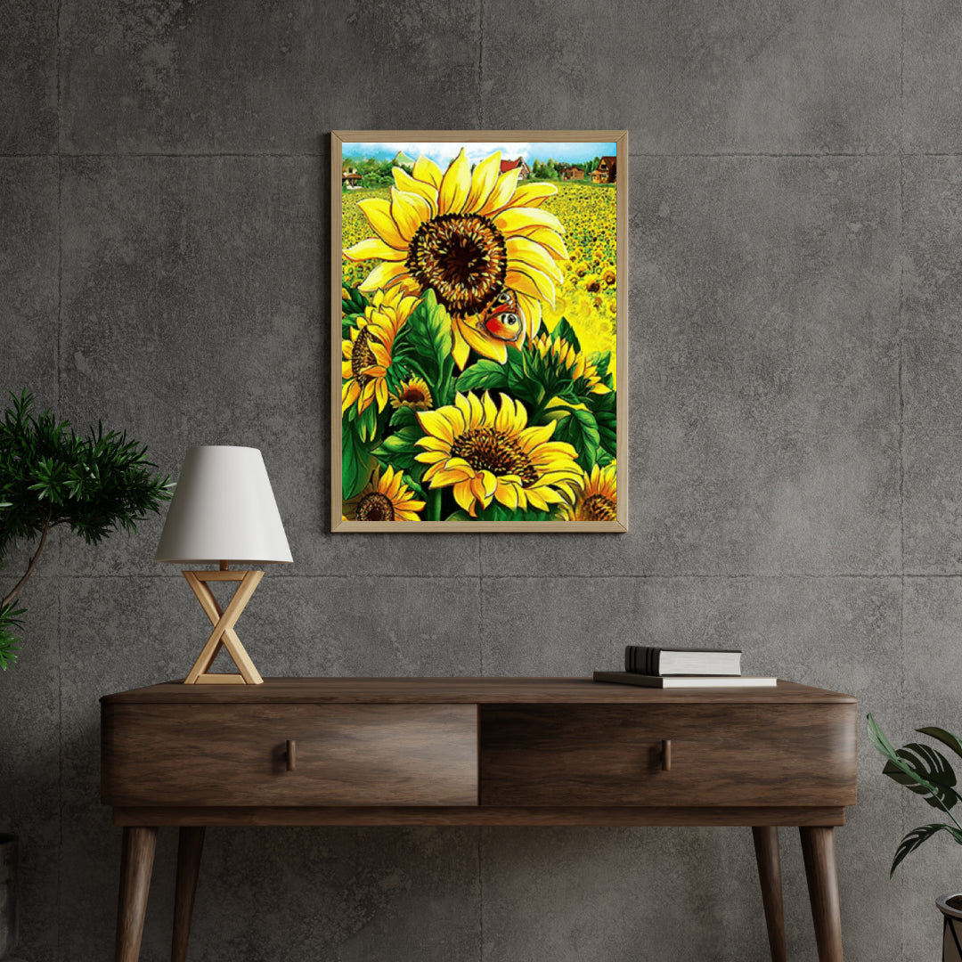 Diamond Painting Zonnebloemen met vlinder - SEOS Shop ®