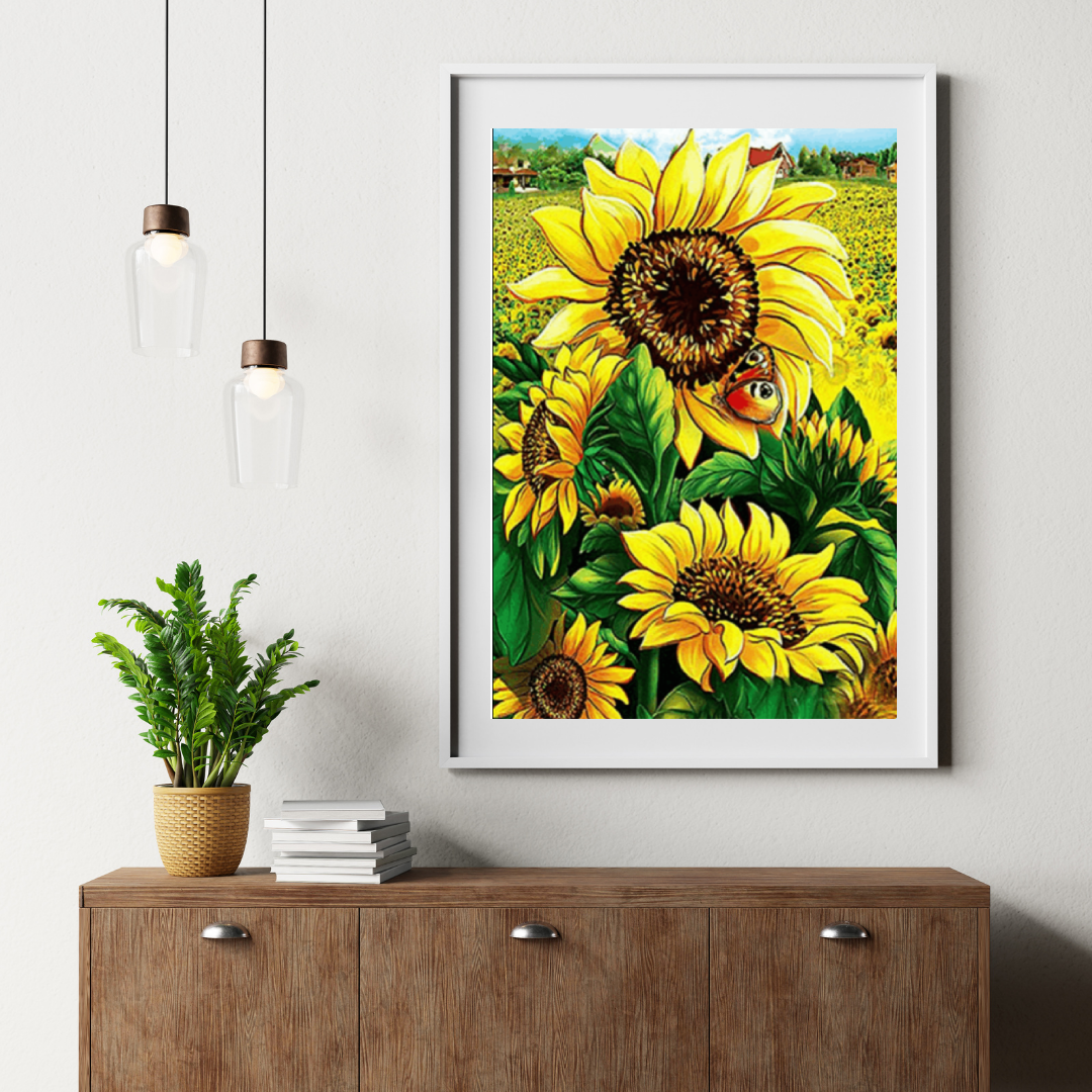 Diamond Painting Zonnebloemen met vlinder - SEOS Shop ®