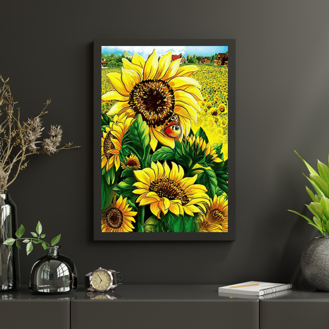 Diamond Painting Zonnebloemen met vlinder - SEOS Shop ®