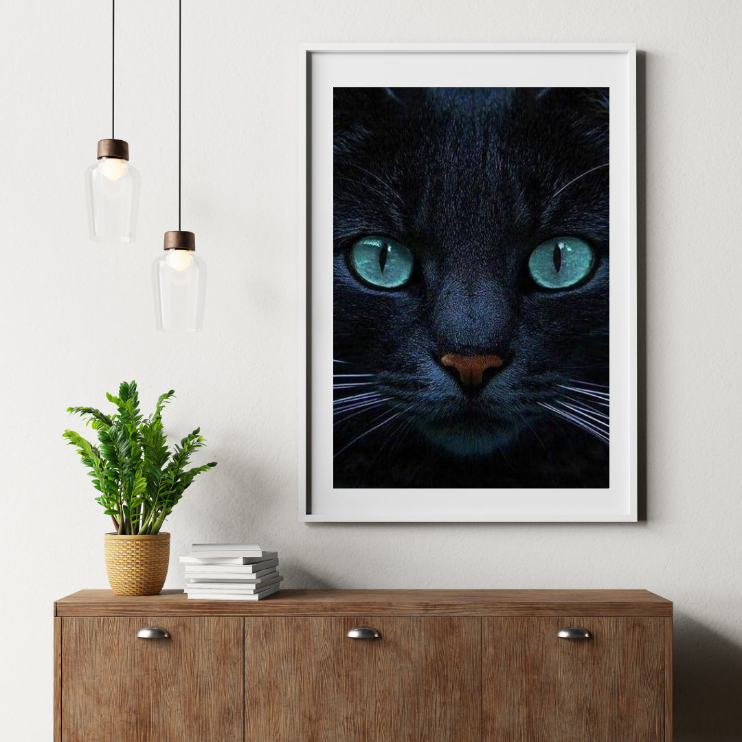 Diamond Painting Zwarte kat en blauwe ogen - SEOS Shop ®