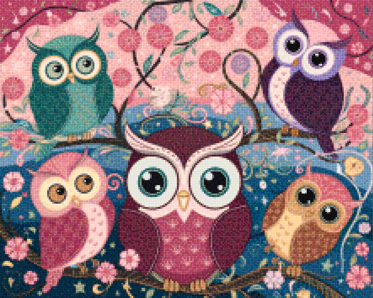 Diamond Painting -  Spring Owls Blossoms